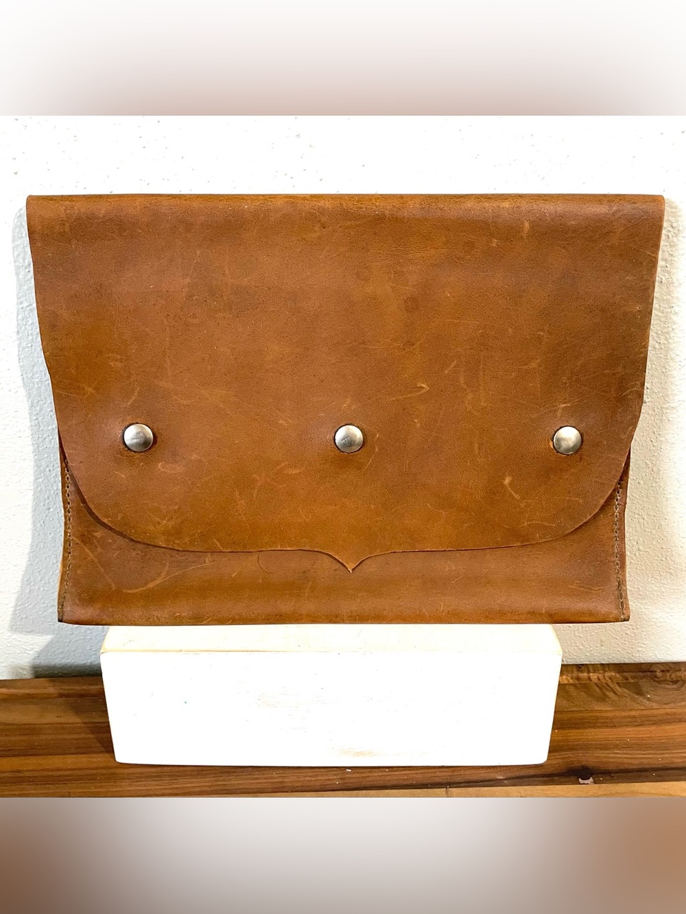 Brown Distressed Leather Clutch Bag Envelope Western Boho Minimalist Purse Case